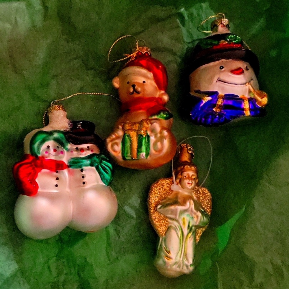 4 glass Christmas ornaments